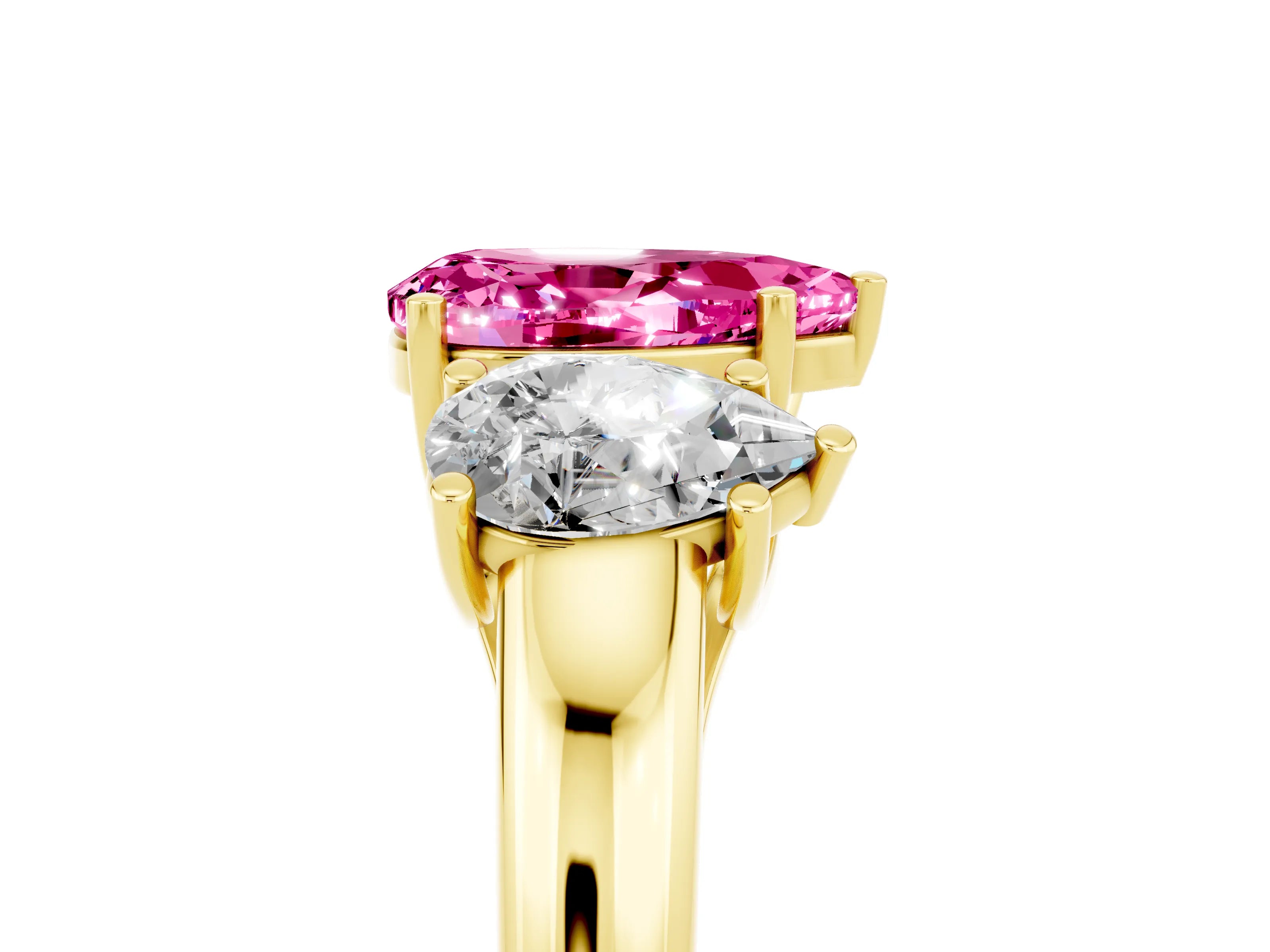 Yellow gold Three-Stone Pear Cut Pink Sapphire Engagement Ring with Prong Setting_5