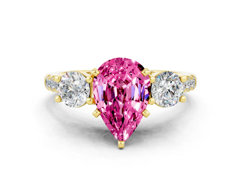 Yellow gold Three-Stone Pear Cut Pink Sapphire Pavé Band with Four-Prong Setting_24
