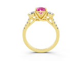 Yellow gold Three-Stone Pear Cut Pink Sapphire Pavé Band with Four-Prong Setting_27