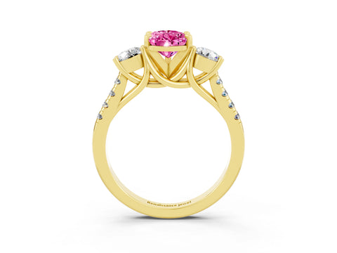 Yellow gold Three-Stone Pear Cut Pink Sapphire Pavé Band with Four-Prong Setting_27