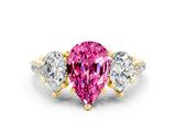Yellow gold Three-Stone Pear Cut Pink Sapphire Ring with Pavé Band and Prong Setting_36