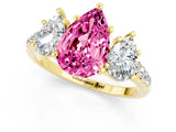 Yellow gold Three-Stone Pear Cut Pink Sapphire Ring with Pavé Band and Prong Setting_37