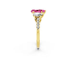 Yellow gold Three-Stone Pear Cut Pink Sapphire Ring with Pavé Band and Prong Setting_38
