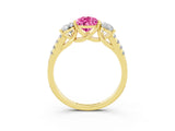 Yellow gold Three-Stone Pear Cut Pink Sapphire Ring with Pavé Band and Prong Setting_39