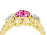 Yellow gold Three-Stone Pear Cut Pink Sapphire Ring with Pavé Band and Prong Setting_40