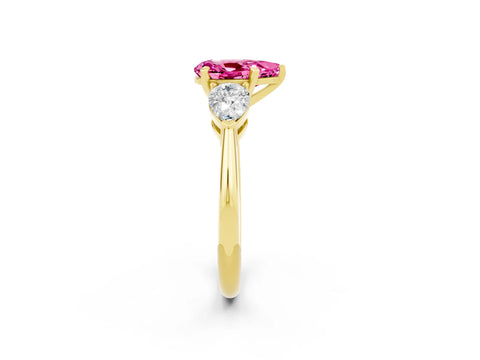 Yellow gold Three-Stone Pear Cut Pink Sapphire Ring with Pear Side Stones and Four-Prong Setting_26