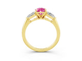 Yellow gold Three-Stone Pear Cut Pink Sapphire Ring with Pear Side Stones and Four-Prong Setting_27
