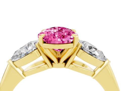 Yellow gold Three-Stone Pear Cut Pink Sapphire Ring with Pear Side Stones and Four-Prong Setting_28