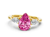 Yellow gold Three-Stone Pear Cut Pink Sapphire Ring with Pear  Side Stones in Four-Prong Setting_12