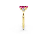 Yellow gold Three-Stone Pear Cut Pink Sapphire Ring with Pear  Side Stones in Four-Prong Setting_14