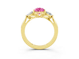 Yellow gold Three-Stone Pear Cut Pink Sapphire Ring with Pear  Side Stones in Four-Prong Setting_15