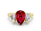 Yellow gold Three-Stone Pear Cut Ruby Braided Band Ring with Four-Prong Setting_12