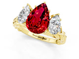Yellow gold Three-Stone Pear Cut Ruby Braided Band Ring with Four-Prong Setting_13