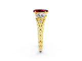 Yellow gold Three-Stone Pear Cut Ruby Braided Band Ring with Four-Prong Setting_14