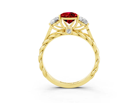 Yellow gold Three-Stone Pear Cut Ruby Braided Band Ring with Four-Prong Setting_15