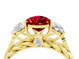 Yellow gold Three-Stone Pear Cut Ruby Braided Band Ring with Four-Prong Setting_16