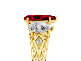 Yellow gold Three-Stone Pear Cut Ruby Braided Band Ring with Four-Prong Setting_17