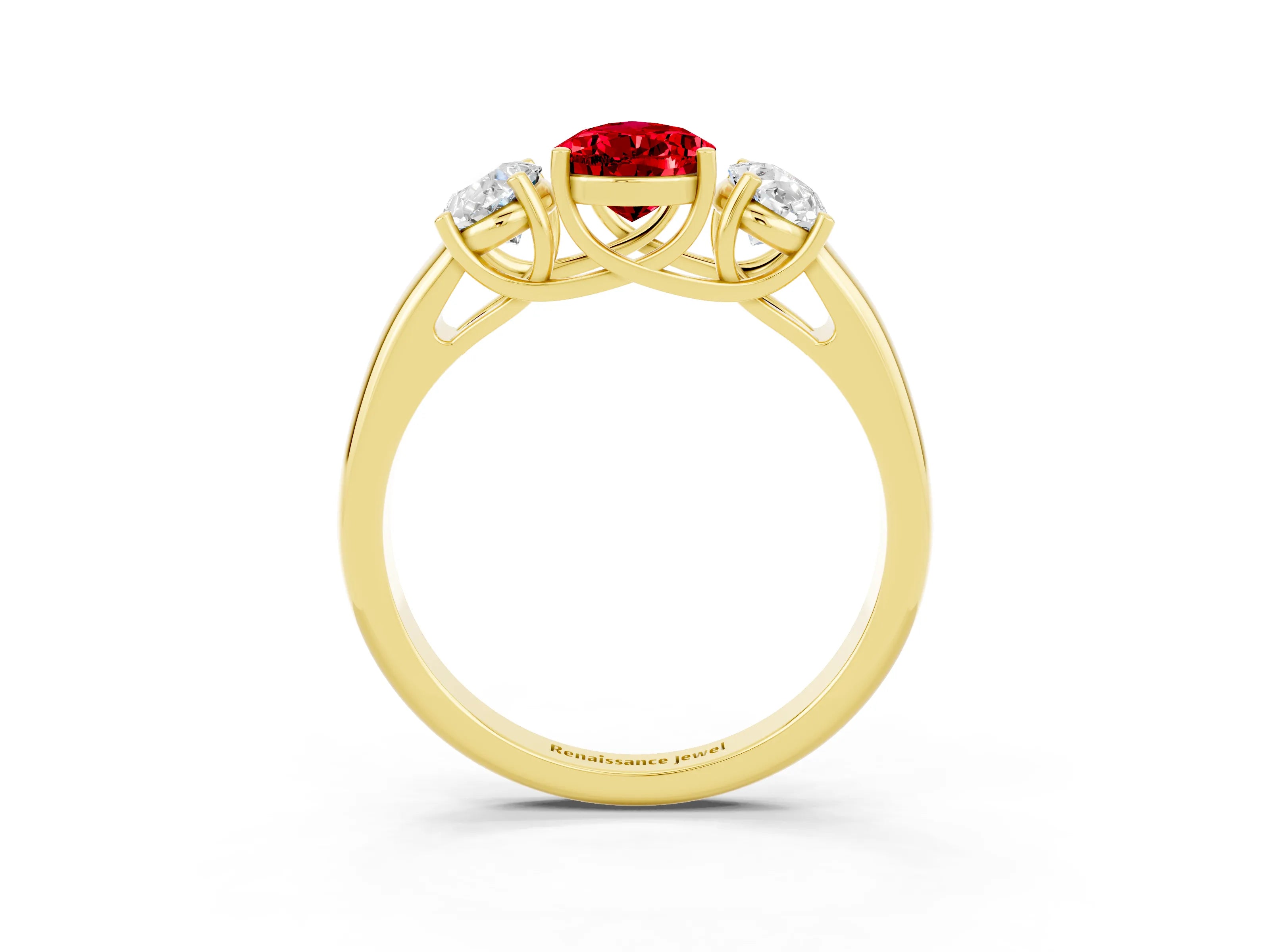Yellow gold Three-Stone Pear Cut Ruby Engagement Ring with Prong Setting_3