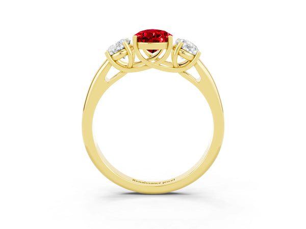 Yellow gold Three-Stone Pear Cut Ruby Engagement Ring with Prong Setting