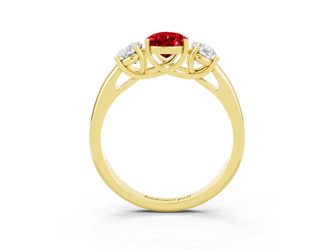Yellow gold Three-Stone Pear Cut Ruby Engagement Ring with Prong Setting_3