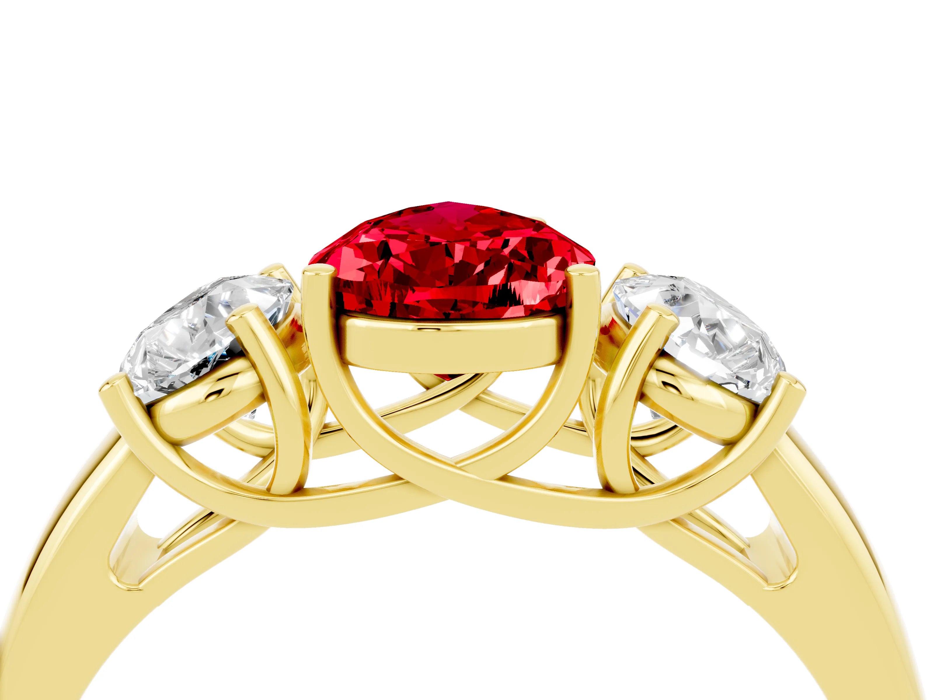 Yellow gold Three-Stone Pear Cut Ruby Engagement Ring with Prong Setting_4