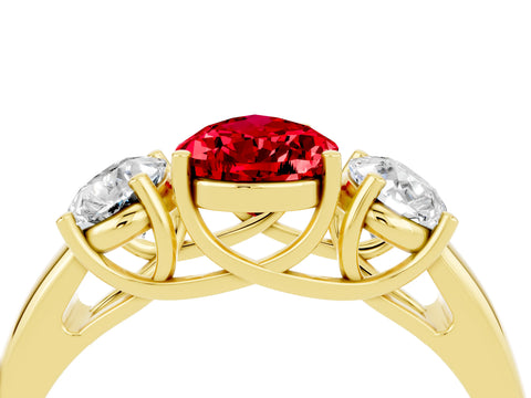 Yellow gold Three-Stone Pear Cut Ruby Engagement Ring with Prong Setting_4