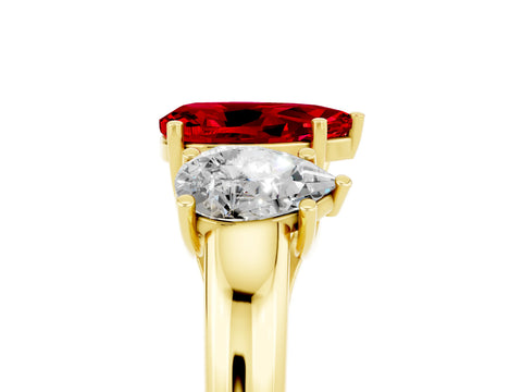 Yellow gold Three-Stone Pear Cut Ruby Engagement Ring with Prong Setting_5