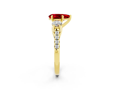 Yellow gold Three-Stone Pear Cut Ruby Pavé Band with Four-Prong Setting_2