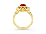 Yellow gold Three-Stone Pear Cut Ruby Pavé Band with Four-Prong Setting_3