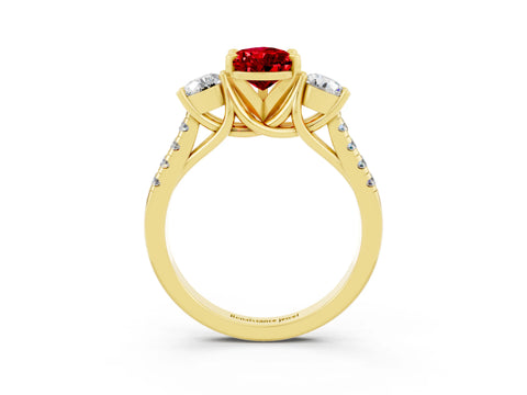 Yellow gold Three-Stone Pear Cut Ruby Pavé Band with Four-Prong Setting_3