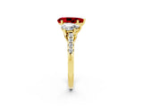 Yellow gold Three-Stone Pear Cut Ruby Ring with Pavé Band and Prong Setting_14