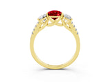 Yellow gold Three-Stone Pear Cut Ruby Ring with Pavé Band and Prong Setting_15