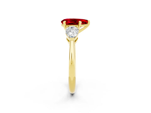 Yellow gold Three-Stone Pear Cut Ruby Ring with Pear Side Stones and Four-Prong Setting_2
