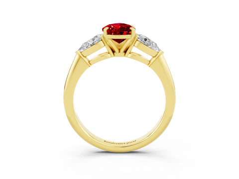 Yellow gold Three-Stone Pear Cut Ruby Ring with Pear Side Stones and Four-Prong Setting_3