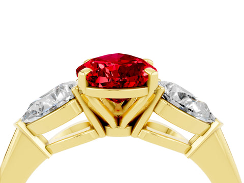 Yellow gold Three-Stone Pear Cut Ruby Ring with Pear Side Stones and Four-Prong Setting_4