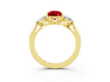 Yellow gold Three-Stone Pear Cut Ruby Ring with Pear  Side Stones in Four-Prong Setting_15