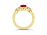 Yellow gold Three-Stone Pear Cut Ruby Ring with Pear  Side Stones in Four-Prong Setting_39