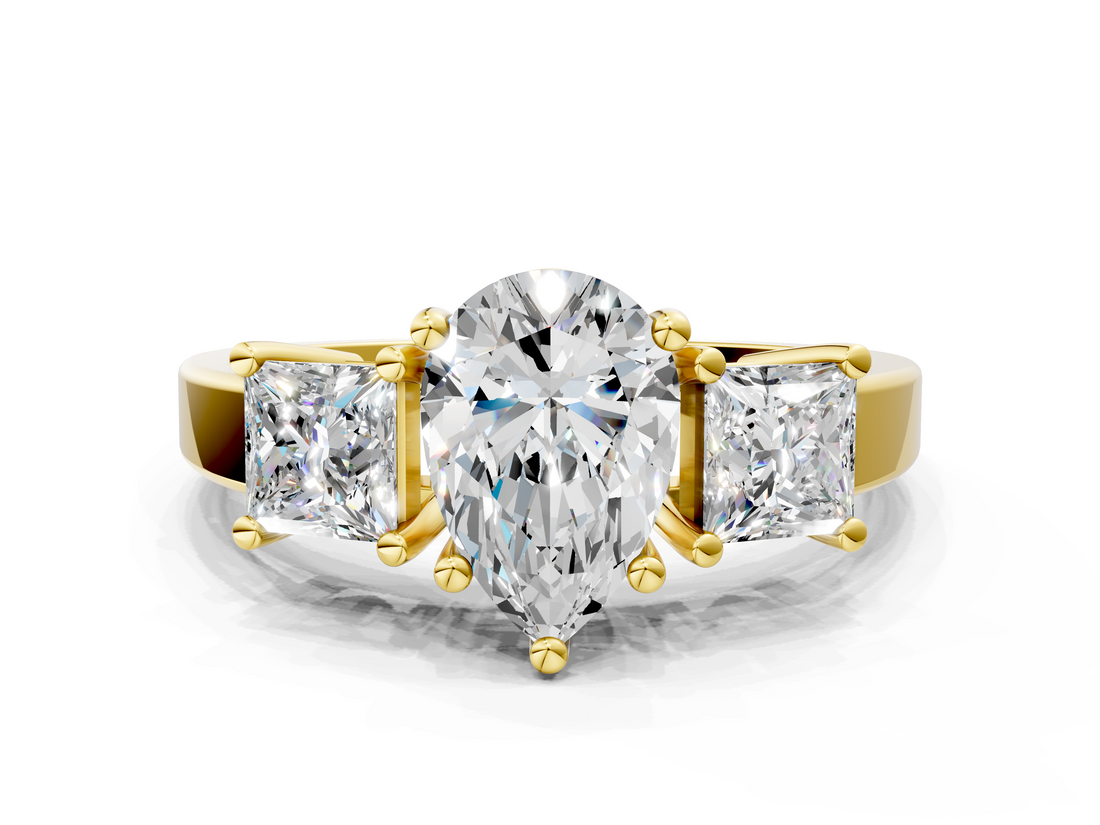 Yellow gold Three-Stone Pear Cut Solitaire Ring with Prong Setting_3