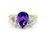Yellow gold Three-Stone Pear Cut Tanzanite Braided Band Ring with Four-Prong Setting_12