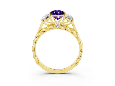 Yellow gold Three-Stone Pear Cut Tanzanite Braided Band Ring with Four-Prong Setting_15