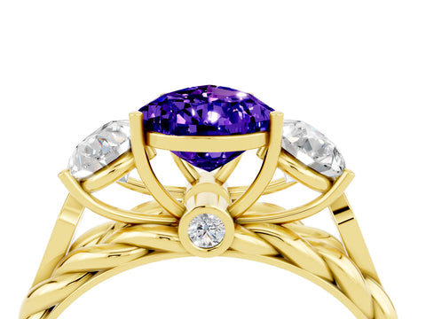 Yellow gold Three-Stone Pear Cut Tanzanite Braided Band Ring with Four-Prong Setting_16