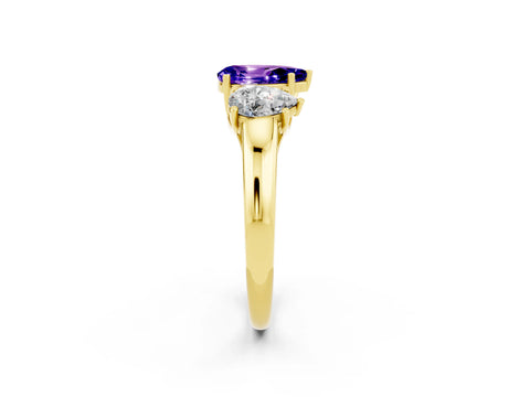 Yellow gold Three-Stone Pear Cut Tanzanite Engagement Ring with Prong Setting_2