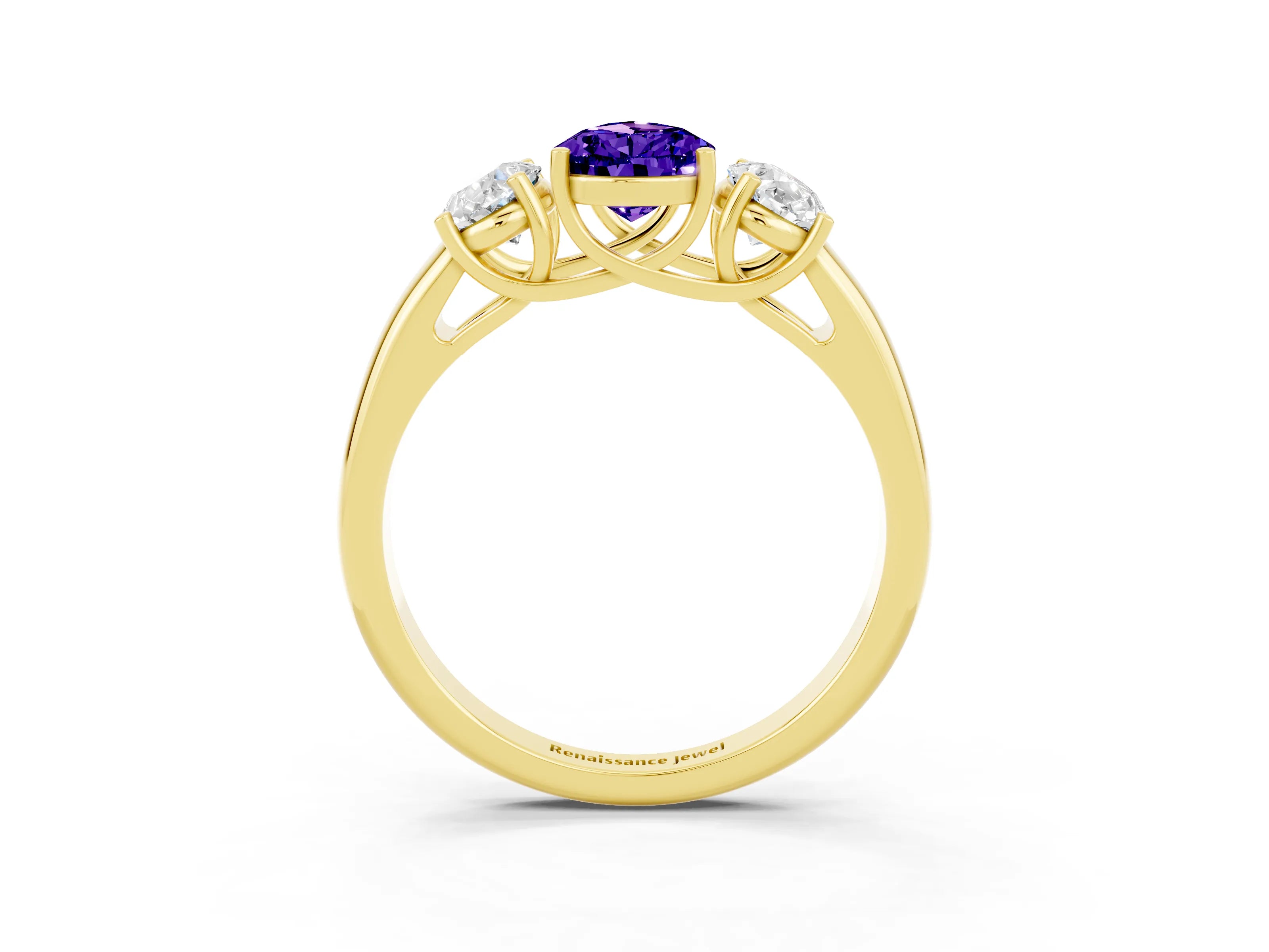 Yellow gold Three-Stone Pear Cut Tanzanite Engagement Ring with Prong Setting_3