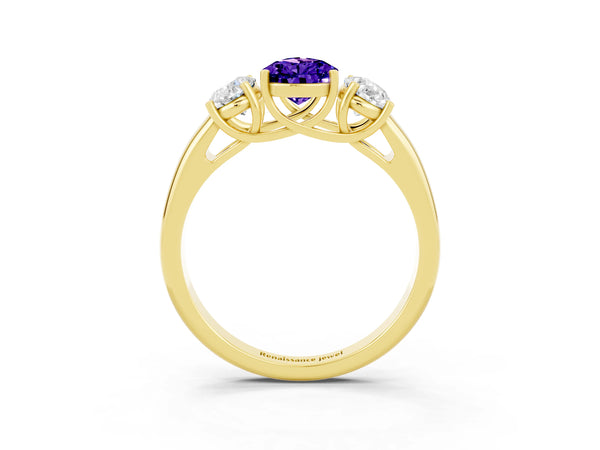 Yellow gold Three-Stone Pear Cut Tanzanite Engagement Ring with Prong Setting