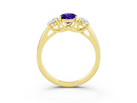 Yellow gold Three-Stone Pear Cut Tanzanite Engagement Ring with Prong Setting_3