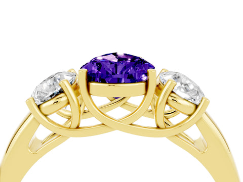 Yellow gold Three-Stone Pear Cut Tanzanite Engagement Ring with Prong Setting_4