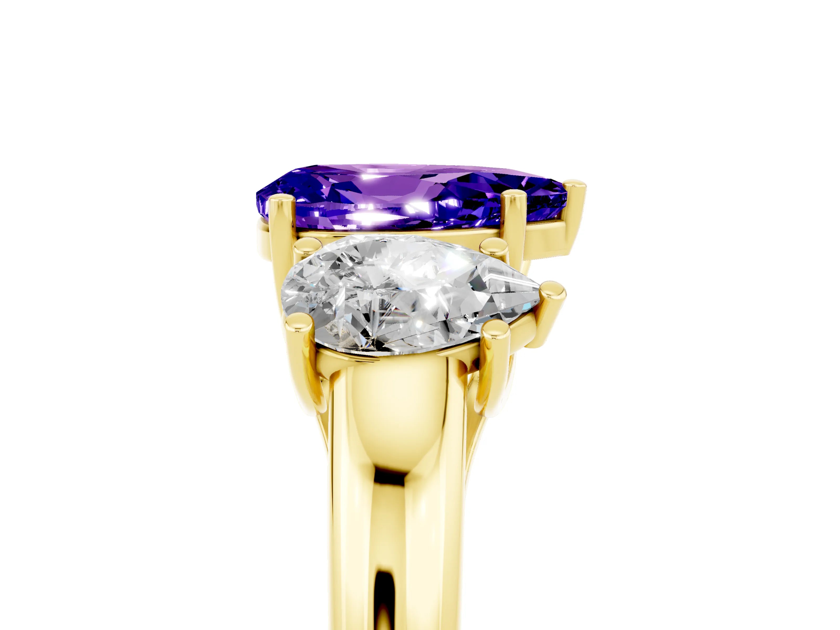 Yellow gold Three-Stone Pear Cut Tanzanite Engagement Ring with Prong Setting_5