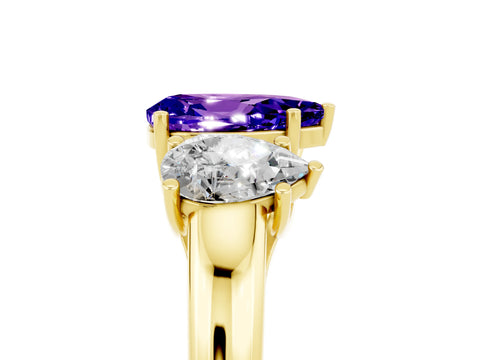 Yellow gold Three-Stone Pear Cut Tanzanite Engagement Ring with Prong Setting_5