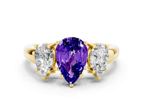 Yellow gold Three-Stone Pear Cut Tanzanite Engagement Ring with Prong Setting