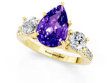Yellow gold Three-Stone Pear Cut Tanzanite Pavé Band with Four-Prong Setting_1